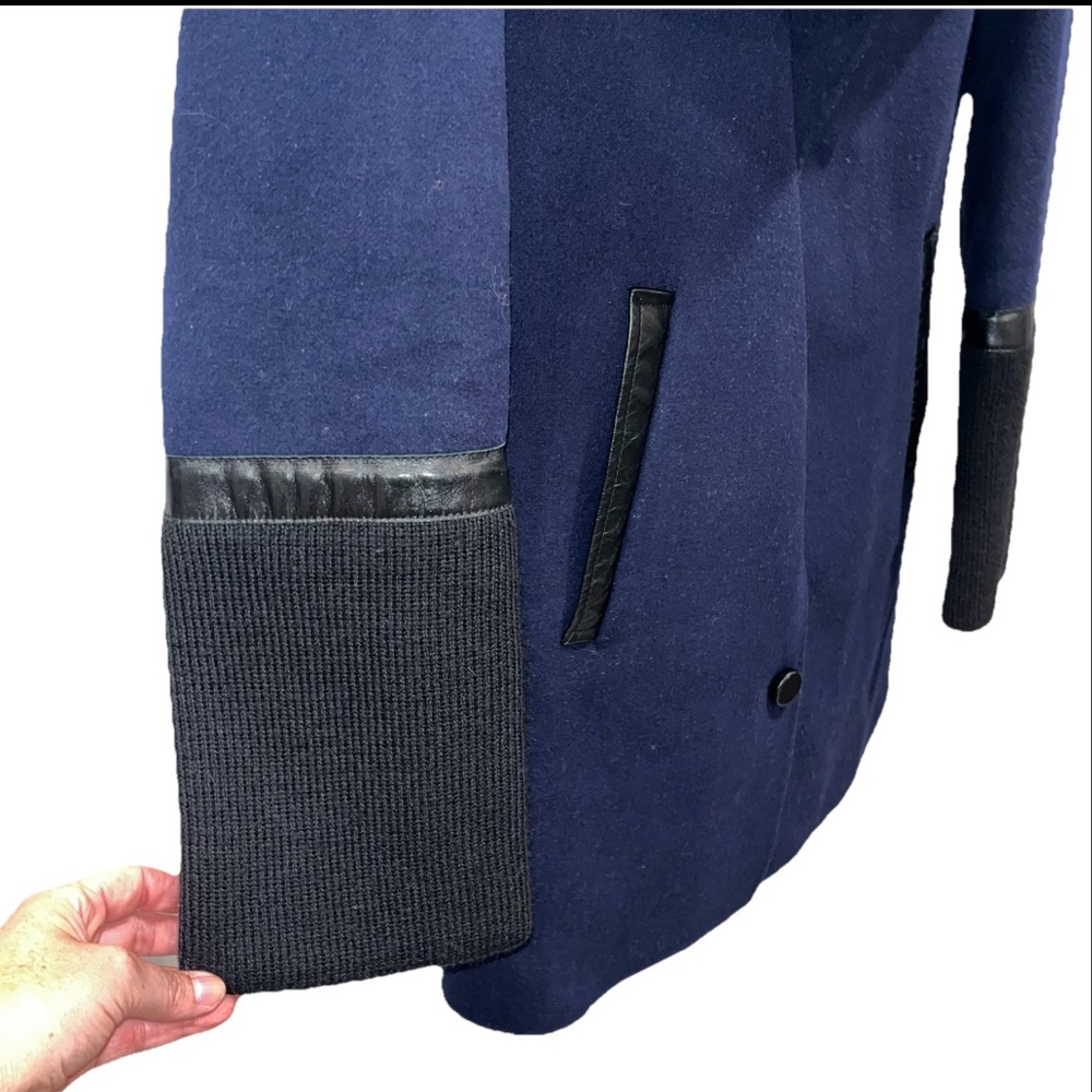 Mackage Navy Wool Blend Pea Coat Knit Collar Jacket Medium - Picture 8 of 13